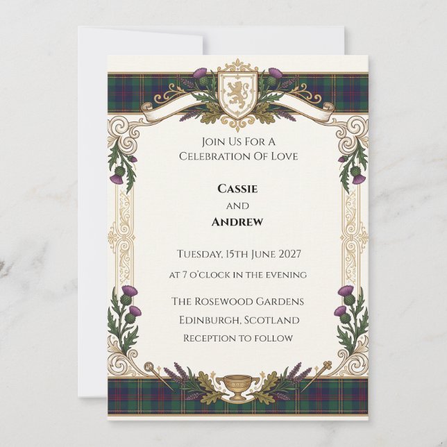 Convites Casamento com Tartan Escocês (Frente)