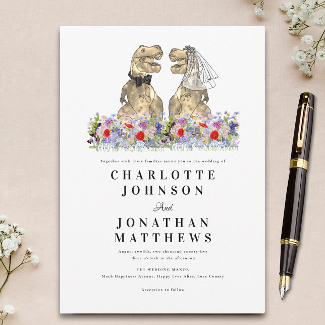 Convites Casamento com tema de flores silvestres e dinossau (Wildflower dinosaur theme wedding invitation)