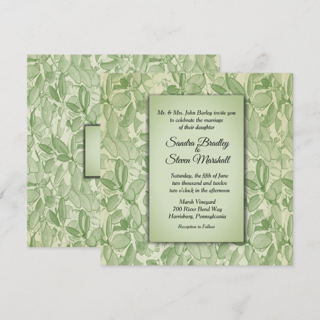 Convites Casamento com Tema Vintage Verde Oliva (Frente/Verso)