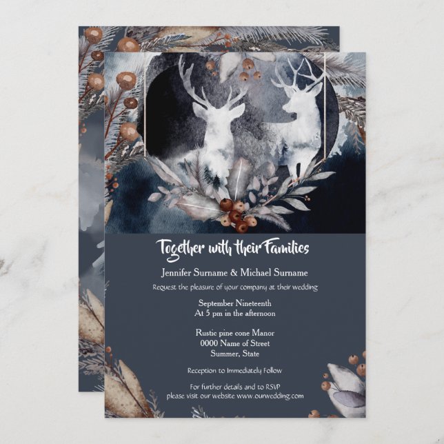 Convites Casamento com terra firme de cor azul-suja (Frente/Verso)