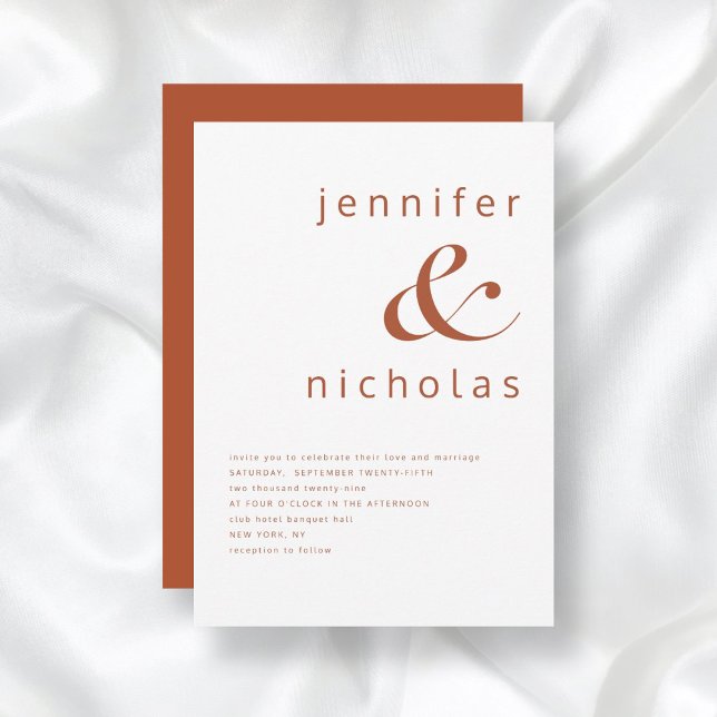 Convites Casamento com Terracotta e Tipografia Moderna Bran (Front / Terracotta & White Modern Typography Wedding Invitation)