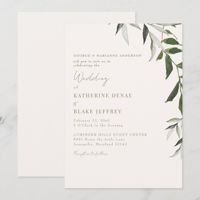 Convites Casamento com Texto Dourado e Verde Claro Champagn (Frente/Verso)