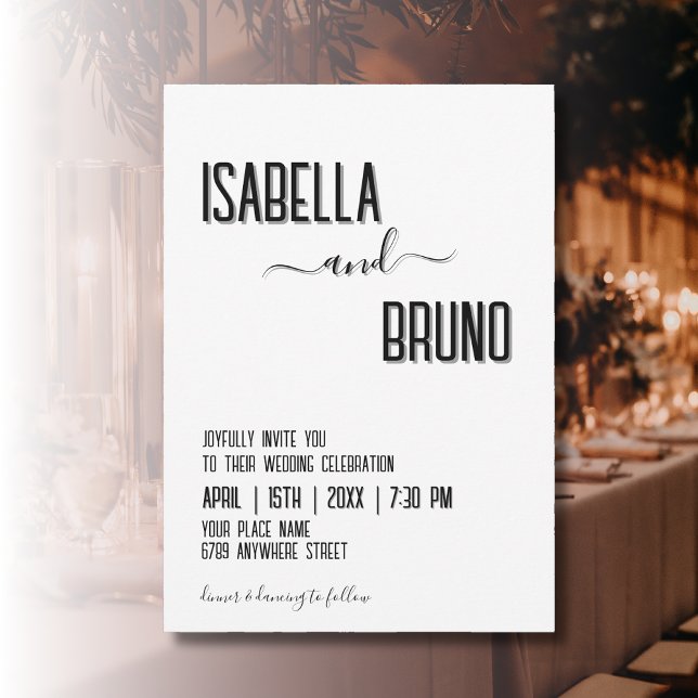 Convites Casamento com Texto Personalizado Preto Moderno e  (Criador carregado)
