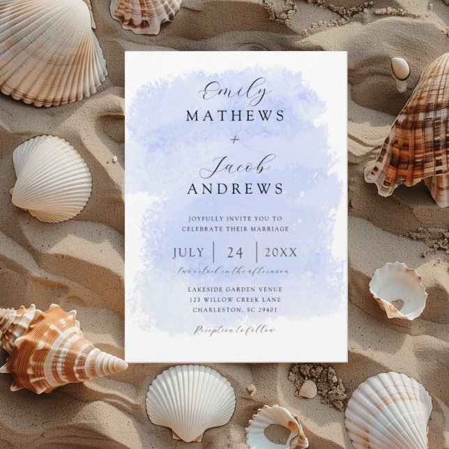 Convites Casamento com Textura de Aquarela Azul Moderna (Criador carregado)