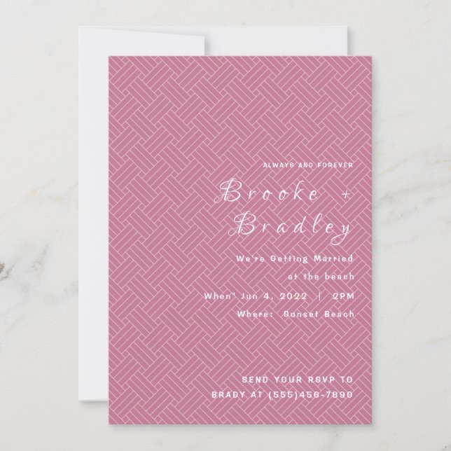 Convites Casamento com Textura Têxtil Rosa (Frente)