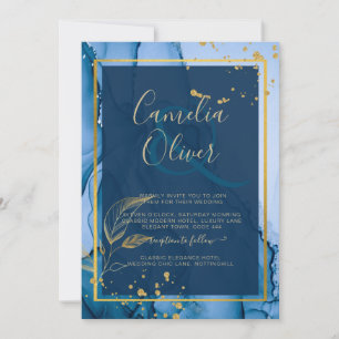 Convites Casamento com tinta a álcool Dourada azul do Marin