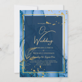 Convites Casamento com tinta a álcool Dourada azul do Marin