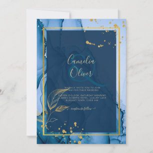 Convites Casamento com tinta a álcool Dourada azul do Marin