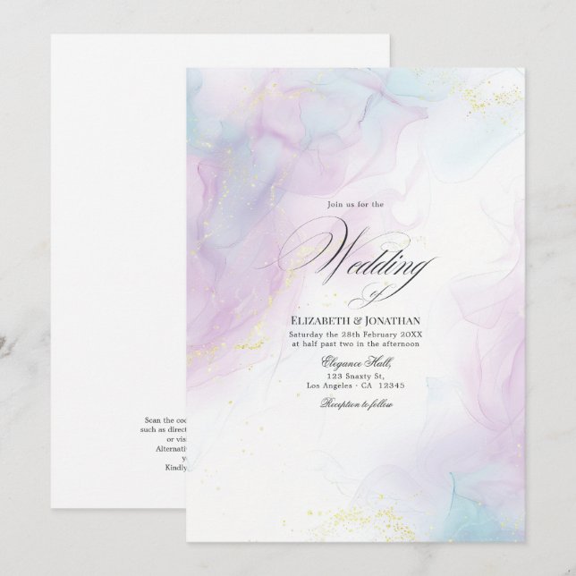 Convites Casamento com Tinta Alcoólica Azul Pastel Suave e  (Frente/Verso)