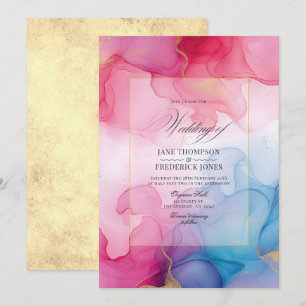 Convites Casamento com Tinta Alcoólica Rosa, Azul e Dourado
