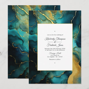 Convites Casamento com Tinta Alcoólica Verde Azul e Dourado