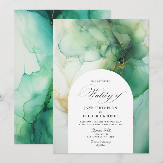 Convites Casamento com Tinta Alcoólica Verde e Marfim (Frente/Verso)