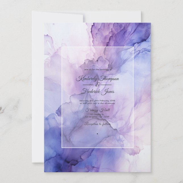 Convites Casamento com Tinta Alcoólica Violeta Empoeirada (Frente)
