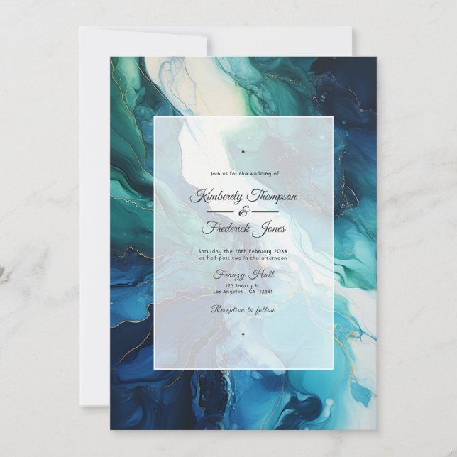 Convites Casamento com Tinta Azul-Marinho, Verde Esmeralda  (Frente)