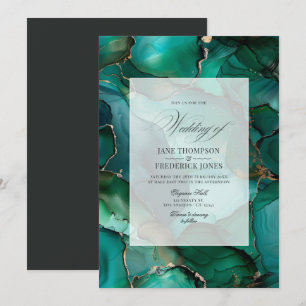 Convites Casamento com tinta Dourada e verde esmeralda