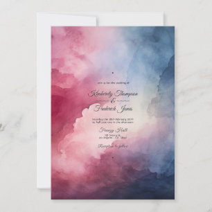 Convites Casamento com Tinta em Aquarela Burgundy e Azul-Ma