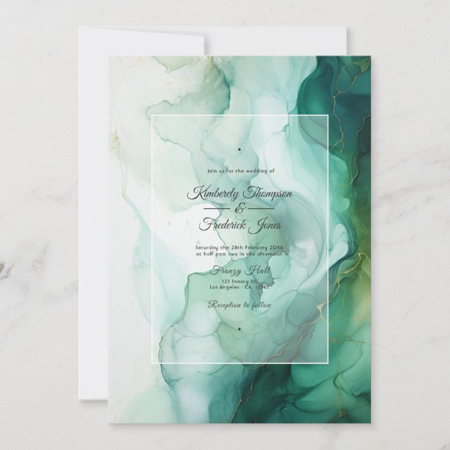 Convites Casamento com Tinta Prata, Branca e Verde Floresta (Frente)