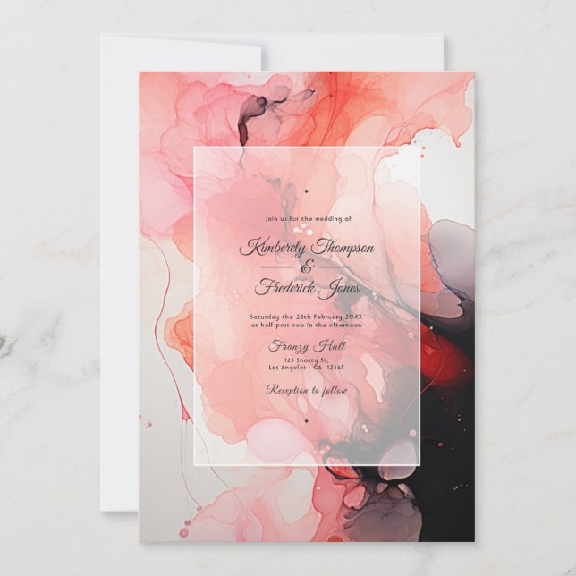 Convites Casamento com Tinta Preta, Branca e Vermelha (Frente)