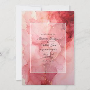 Convites Casamento com tinta vermelha profunda, rosa pincel