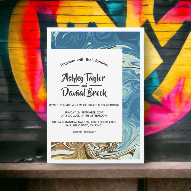 Convites Casamento com Tipografia Abstrato Azul Simples Mod (Criador carregado)