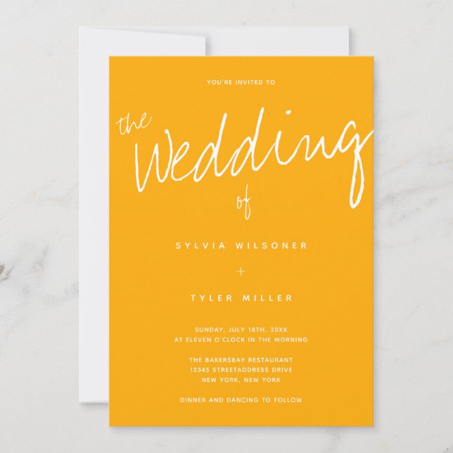 Convites Casamento com Tipografia Amarela Código QR (Frente)