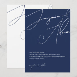 Convites Casamento com Tipografia Azul de Marinho Minimalis