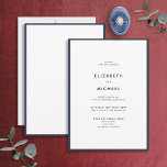 Convites Casamento com Tipografia Azul e Branca do Marinho<br><div class="desc">Um belo convite de casamento de tipografia para um verão ou casamento outono! Esta bela e elegante design apresenta uma marinho azul à volta de um convite branco, com a tipografia moderna. Uma design simples e minimalista. Muito obrigado por apoiar a nossa pequena empresa, que apreciamos muito! Estamos tão felizes...</div>