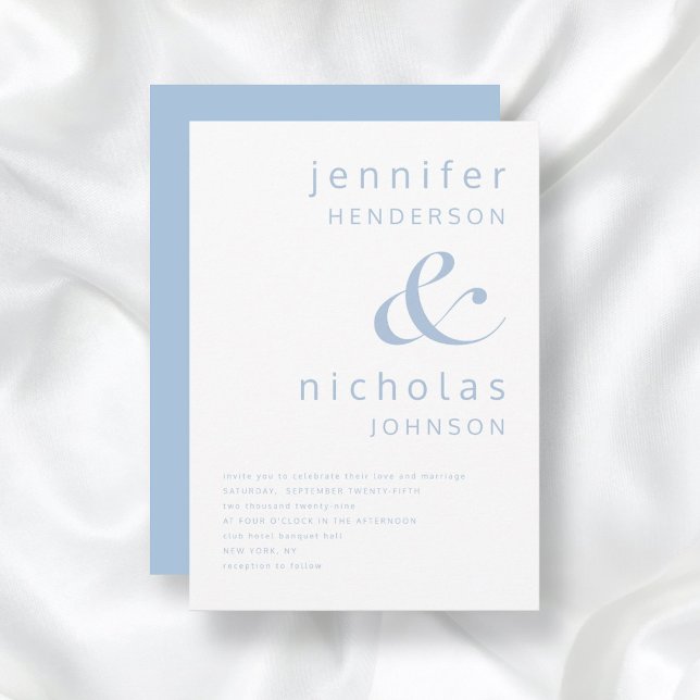 Convites Casamento com Tipografia Azul Elegante (Powder Blue Simple Minimalist Typography Wedding Invitation)