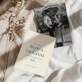 Convites Casamento com Tipografia Azul Retro Minimalista