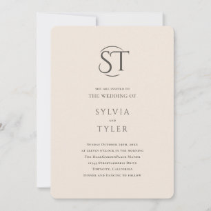 Convites Casamento com Tipografia Beige Monograma Crest