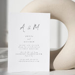 Convites Casamento com Tipografia Branca de Letras Mínimas<br><div class="desc">Monograma Monograma Típico de Típica Tendy de Manuscrito Minimalista Convite de Casamento a Preto e Branco</div>
