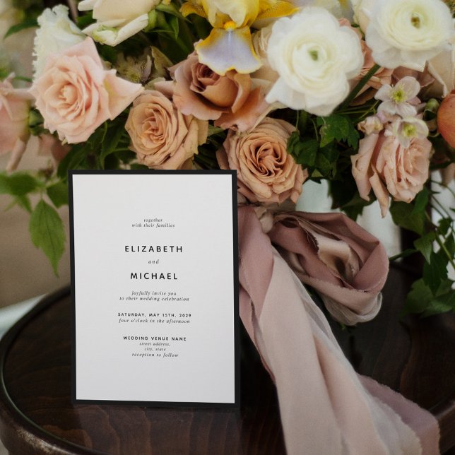 Convites Casamento com Tipografia Branca e Preta Elegante (Criador carregado)