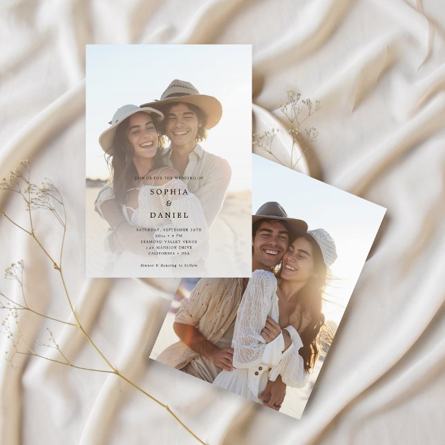 Convites Casamento com Tipografia de Foto Desbotada Simples (Criador carregado)