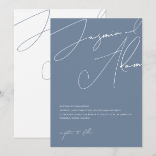 Convites Casamento com Tipografia de Script Azul Minimalist