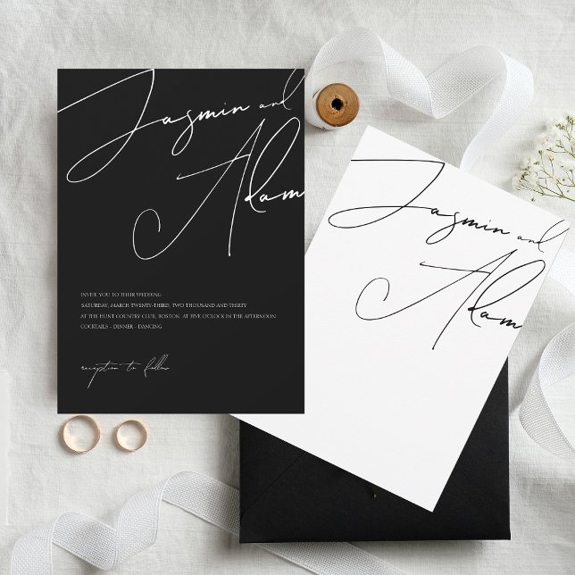 Convites Casamento com Tipografia de Script Branco Simples  (Criador carregado)