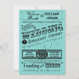 Convites Casamento com Tipografia de Teal Blue Vintage