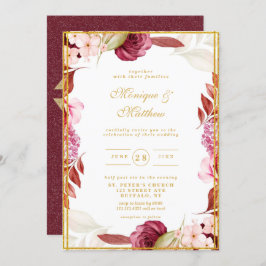 Convites Casamento com Tipografia Dourada de Peony Glitter 