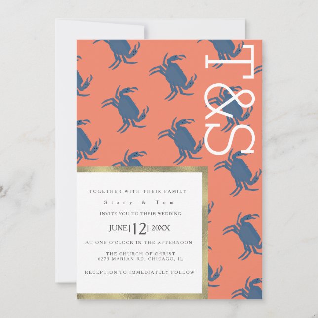 Convites Casamento com Tipografia Dourada do Caranguejo Min (Frente)