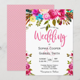 Convites Casamento com Tipografia Floral Romântica Cor de Á