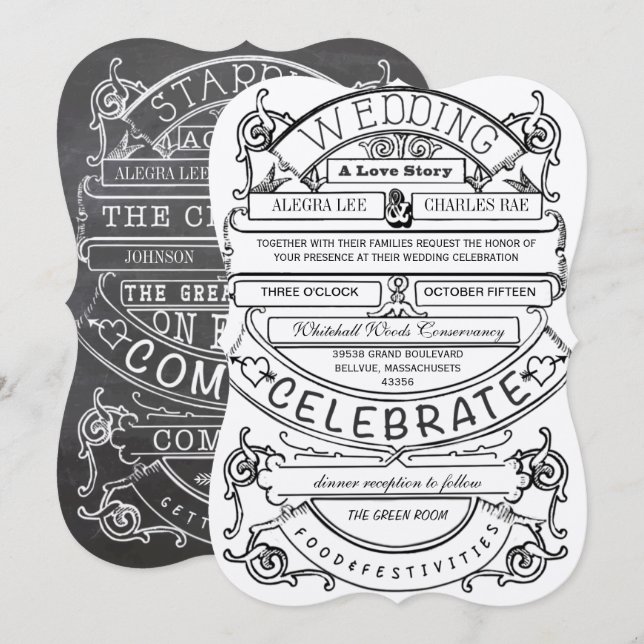 Convites Casamento com Tipografia Moderna do Chalkboard Vin (Frente/Verso)