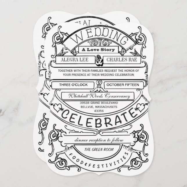 Convites Casamento com Tipografia Moderna do Chalkboard Vin (Frente/Verso)