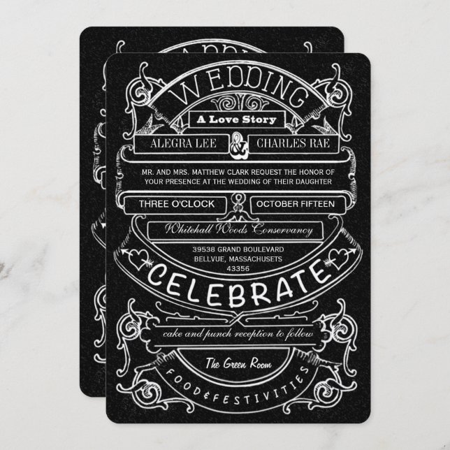 Convites Casamento com Tipografia Moderna do Chalkboard Vin (Frente/Verso)