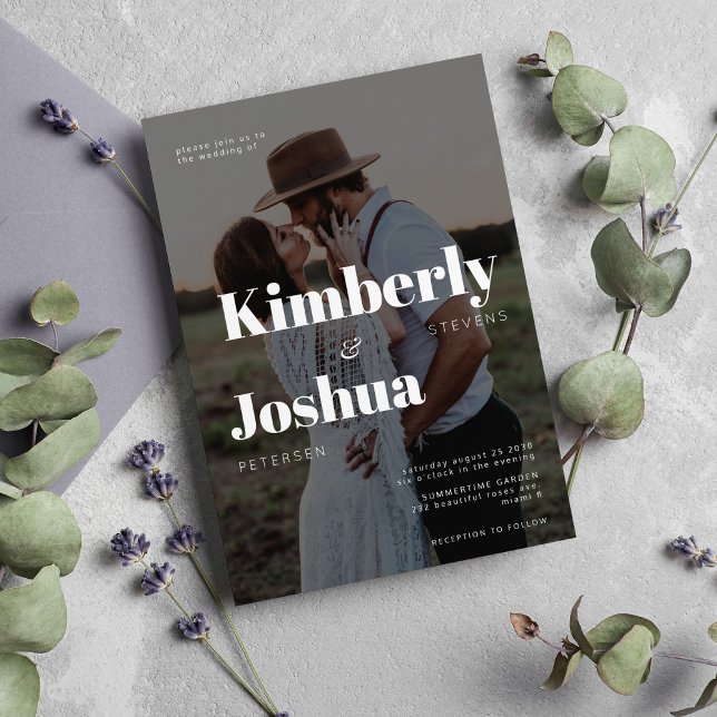 Convites Casamento com tipografia moderna sobreposição de f (Criador carregado)