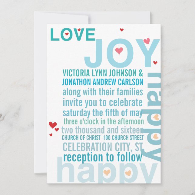 Convites Casamento com Tipografia Moderna Turquoise Aqua Re (Frente)