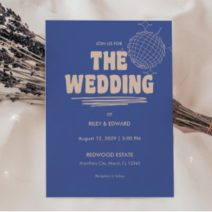 Convites Casamento com Tipografia Negrito Azul e Bege Retrô
