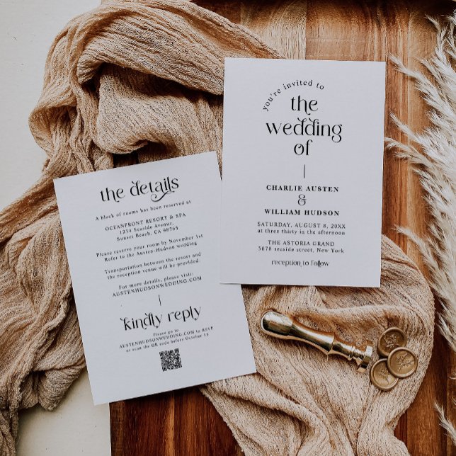 Convites Casamento com Tipografia Retro Elegante (Criador carregado)