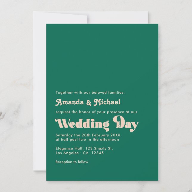 Convites Casamento com Tipografia Retro Fusão de Esmeralda  (Frente)