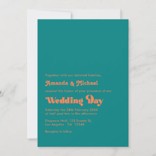Convites Casamento com Tipografia Retro Vibrante Coral e Az