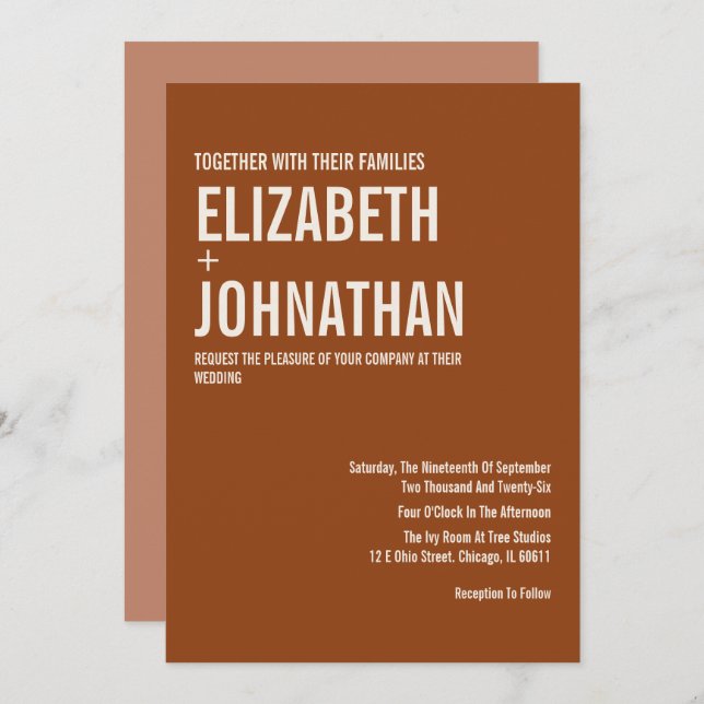 Convites Casamento com Tipografia Simple Boho Terracotta (Frente/Verso)