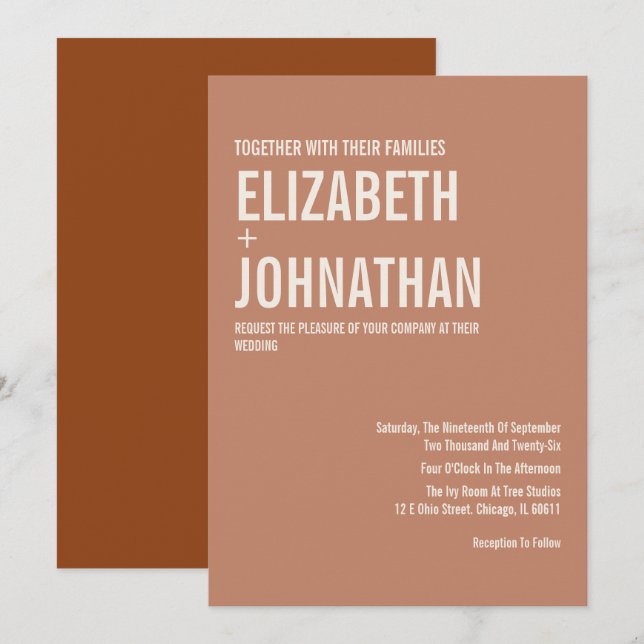 Convites Casamento com Tipografia Simple Boho Terracotta (Frente/Verso)